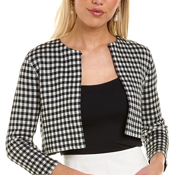 Carolina Herrera Cropped Jacquard silk blend bolero jacket in black and ivory - Picture 2 of 6